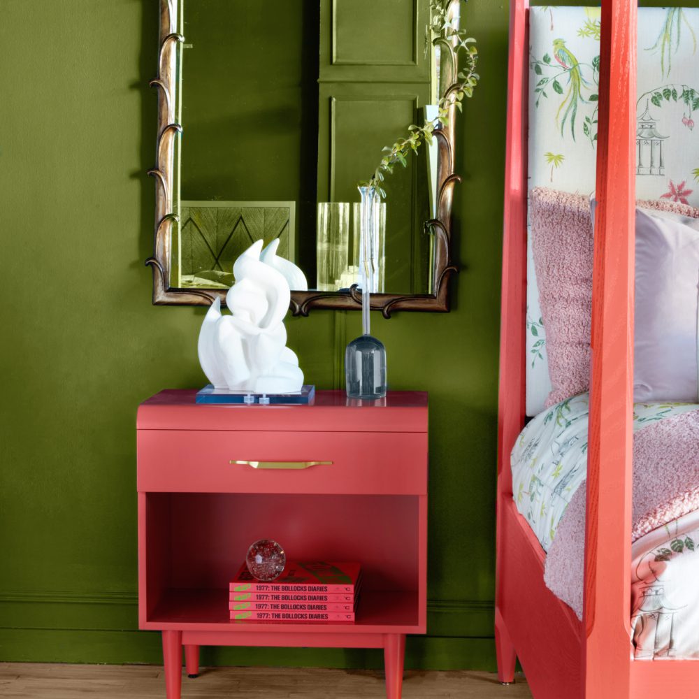 Santino Bedside Table red with gold mirror