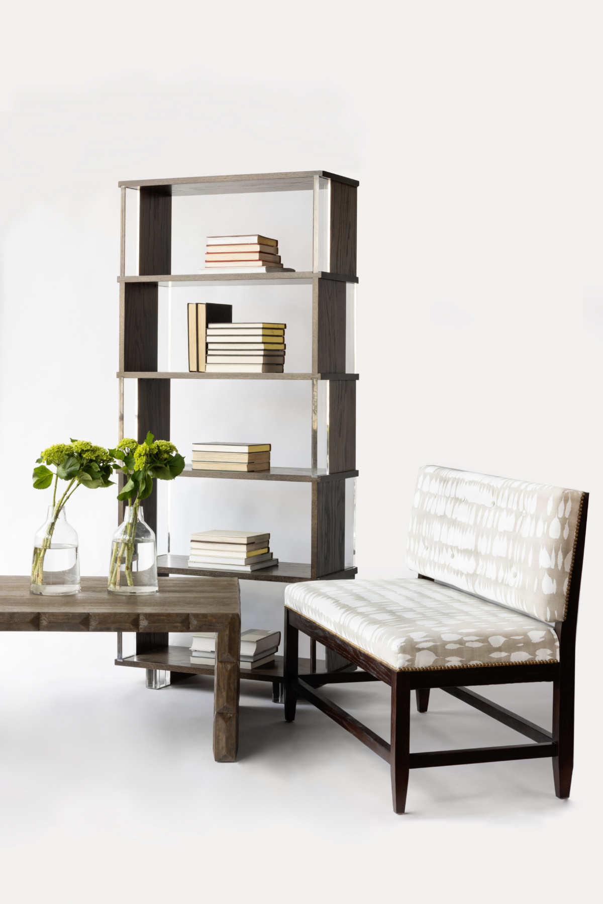 modern wood bookshelf Kristoff, Bordeaux bench